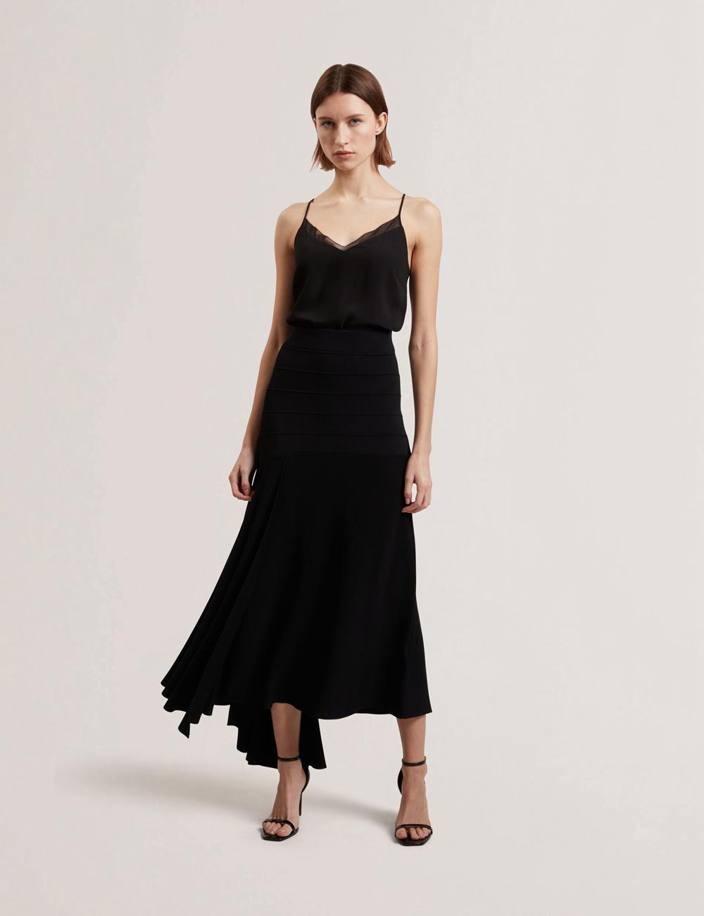 Ted Baker LAURRIE - Asymmetric Waterfall Hem Knitted スカート レディース 黒 | Japan  EBNC-17382