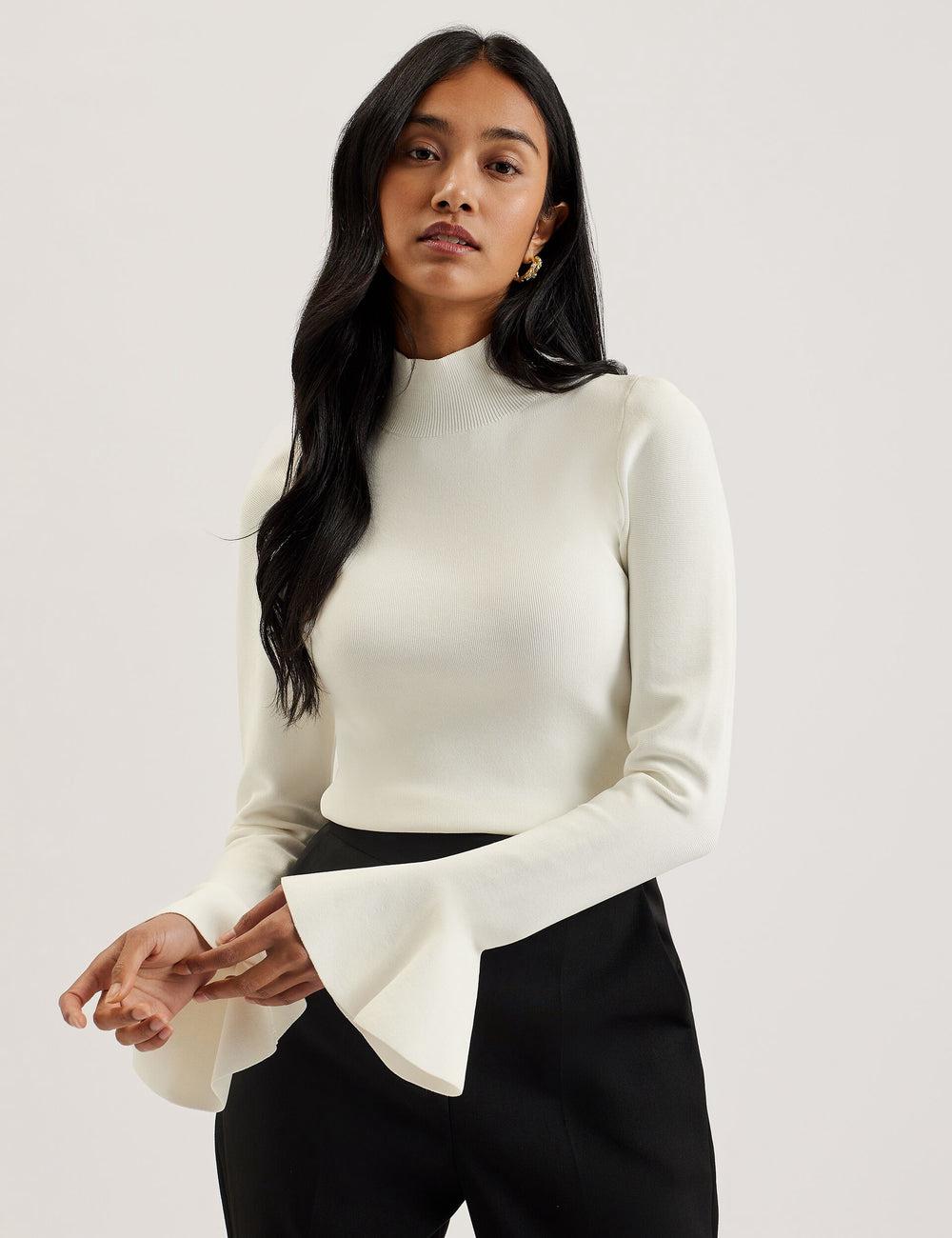 Ted Baker LAYNHA - Flared Sleeve High Neck Knitted Top ジャンパー レディース Ivory | Japan  IDTY-90513