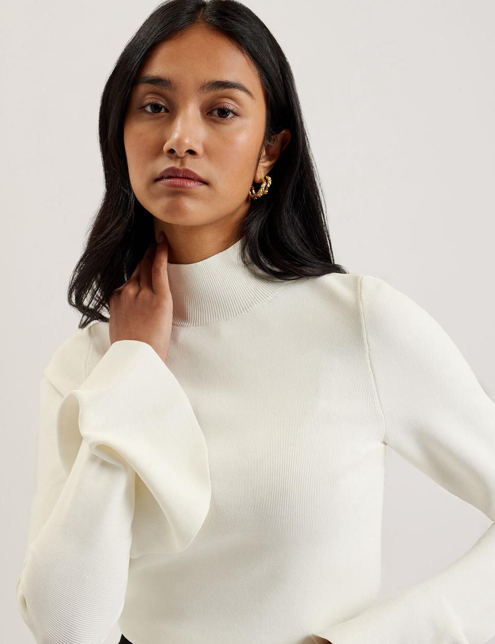 Ted Baker LAYNHA - Flared Sleeve High Neck Knitted Top ジャンパー レディース Ivory | Japan  IDTY-90513