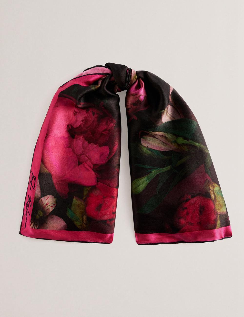Ted Baker LEEEAA - Printed Silk Satin Square スカーフ レディース 黒 | Japan  HJNT-38194