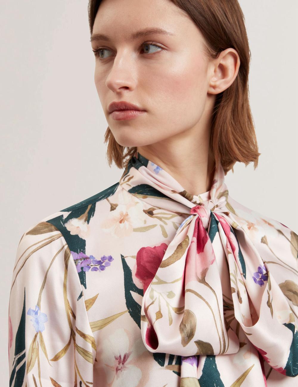 Ted Baker LEEYAA - Floral Print Neck Longline ブラウス レディース ピンク | Japan  VAHR-87961
