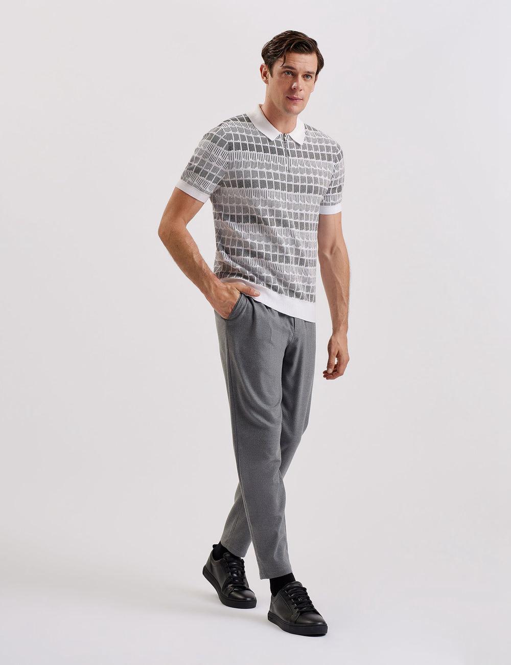 Ted Baker LEVERS - Ombre Jacquard Zip Neck ポロシャツ メンズ 白 | Japan  UOLF-46973