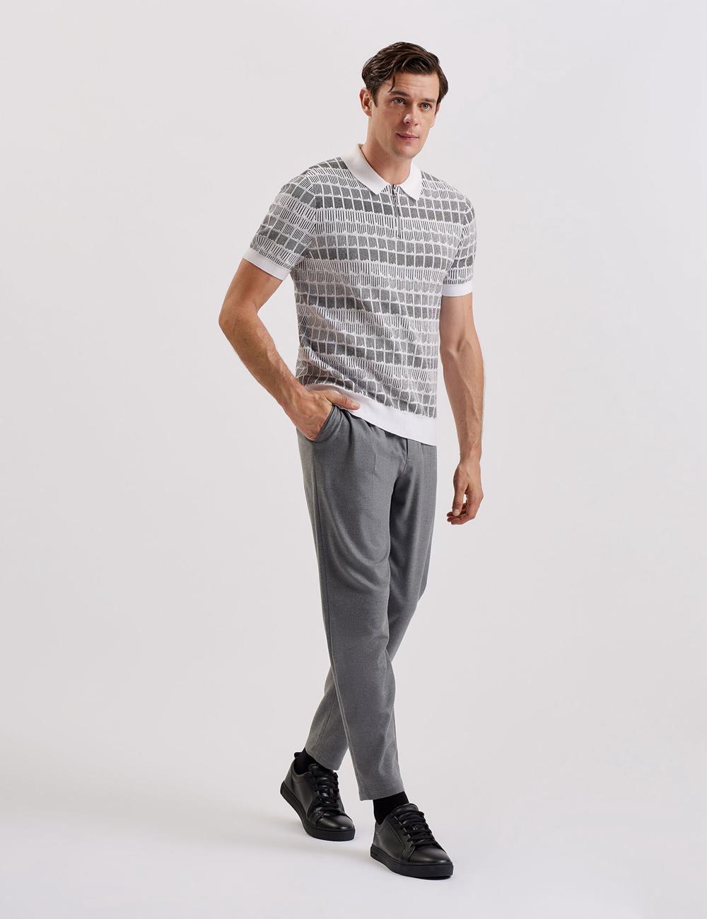 Ted Baker LEVERS - Ombre Jacquard Zip Neck ポロシャツ メンズ 白 | Japan  UOLF-46973