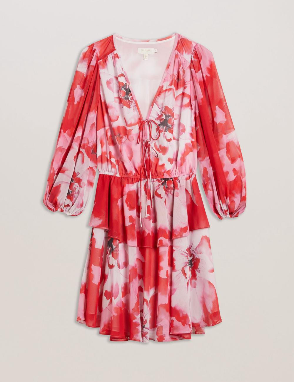 Ted Baker LEYNA - Floral Chiffon Front ミニドレス レディース 赤 | Japan  YELW-09716