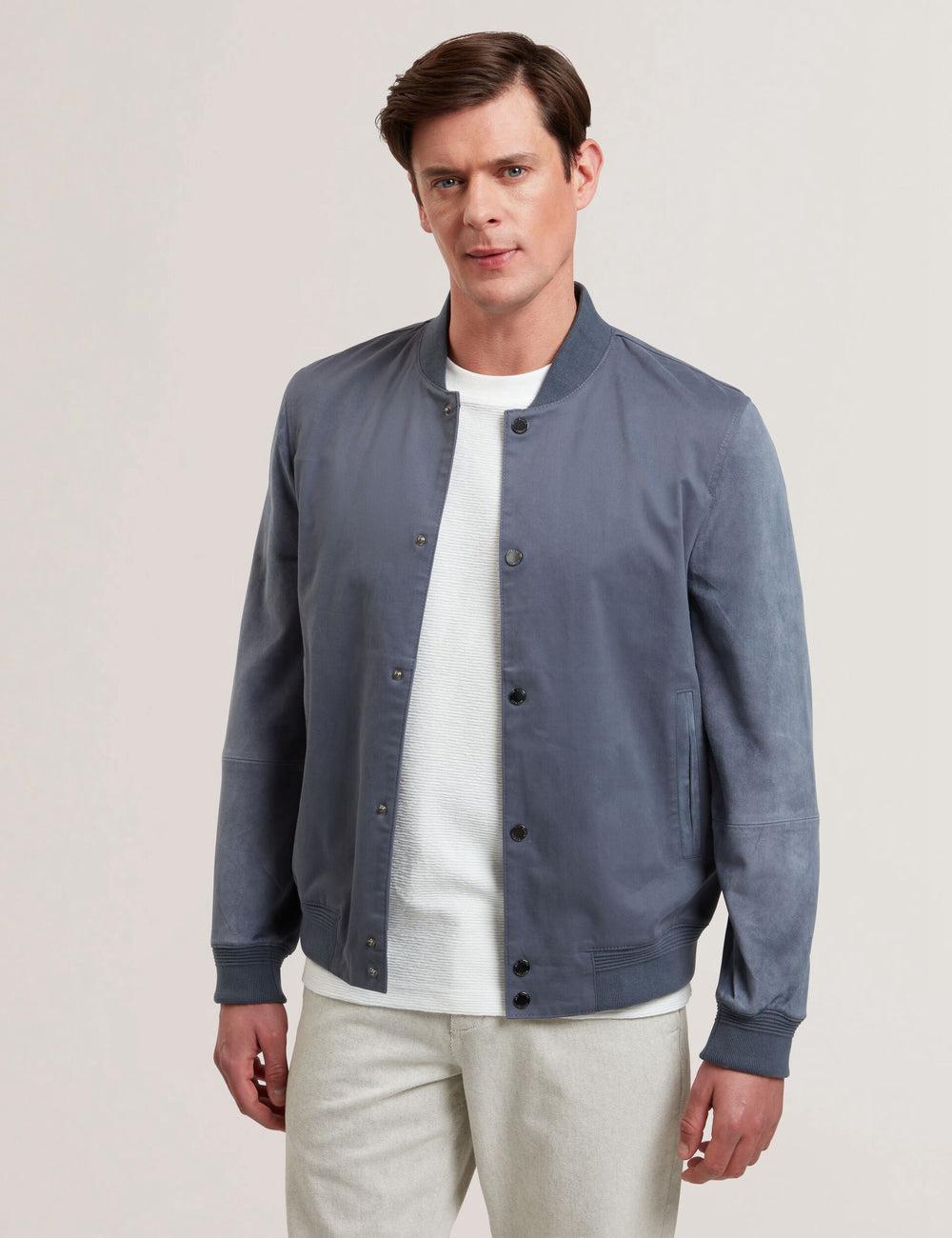 Ted Baker LIAMS - Cotton Twill & Suede Bomber ジャケット メンズ 青 | Japan  WGJM-54870