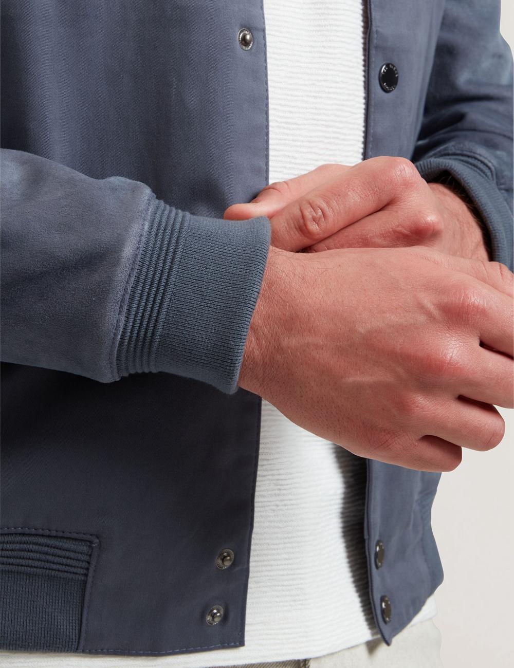 Ted Baker LIAMS - Cotton Twill & Suede Bomber ジャケット メンズ 青 | Japan  WGJM-54870