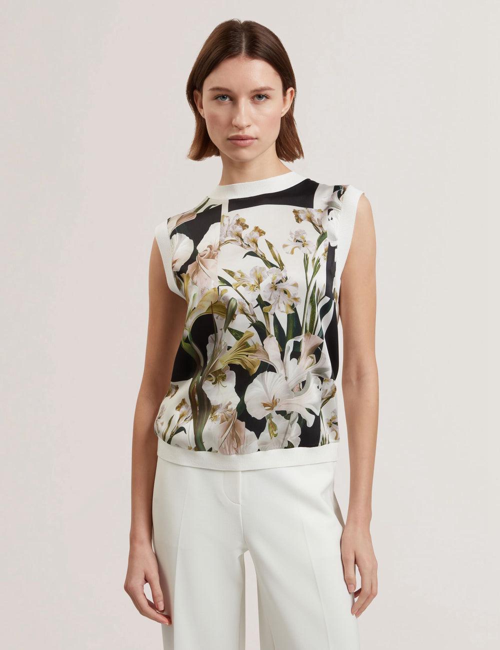 Ted Baker LIILEA - Floral Print Front Boxy Knitted トップス レディース Ivory | Japan  QBCM-08942