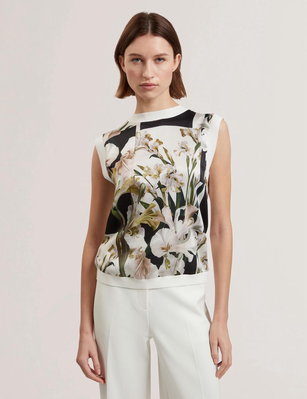 Ted Baker LIILEA - Floral Print Front Boxy Knitted トップス レディース Ivory | Japan  QBCM-08942