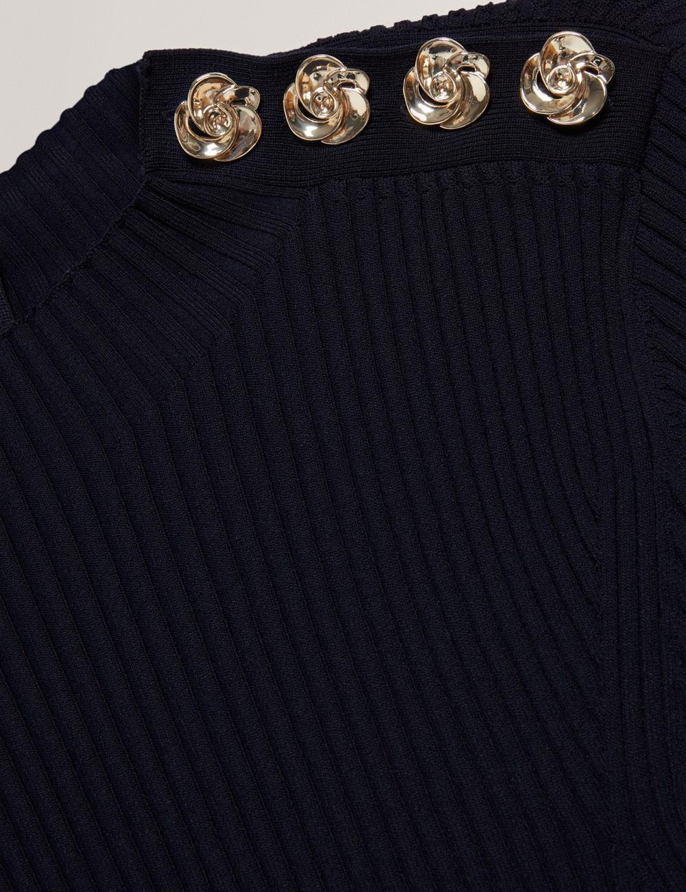 Ted Baker LILANO - Ribbed Knit Skater With Rose Buttons ミニドレス レディース ネイビー | Japan  WYFN-03865