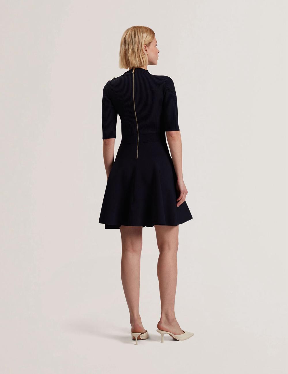 Ted Baker LILANO - Ribbed Knit Skater With Rose Buttons ミニドレス レディース ネイビー | Japan  WYFN-03865