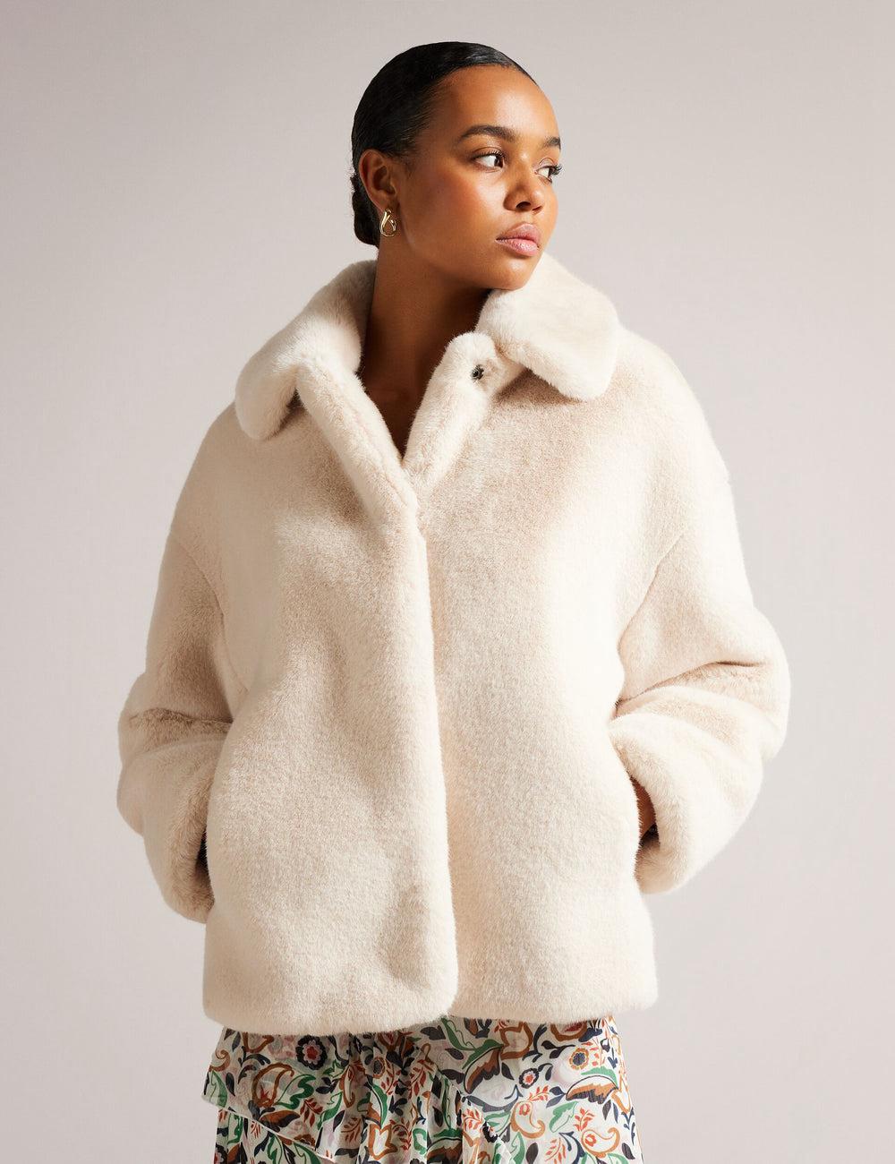 Ted Baker LILIAM - Faux Fur Collared Short Coat ジャケット レディース Ivory | Japan  WTXO-10498