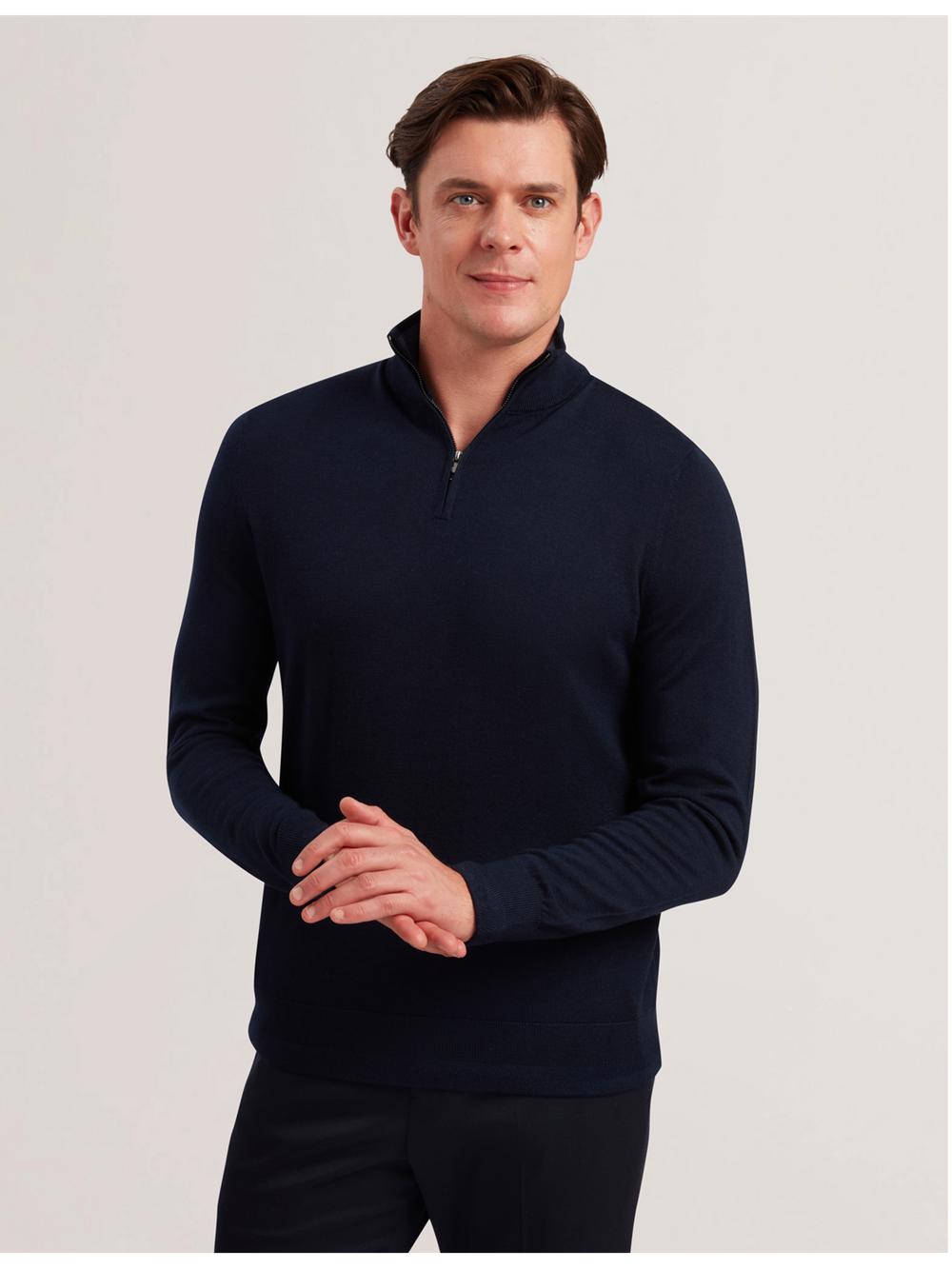 Ted Baker LIMEHAS - Wool Quarter Zip Funnel Neck Sweater ジャンパー メンズ ネイビー | Japan  UDHG-76098