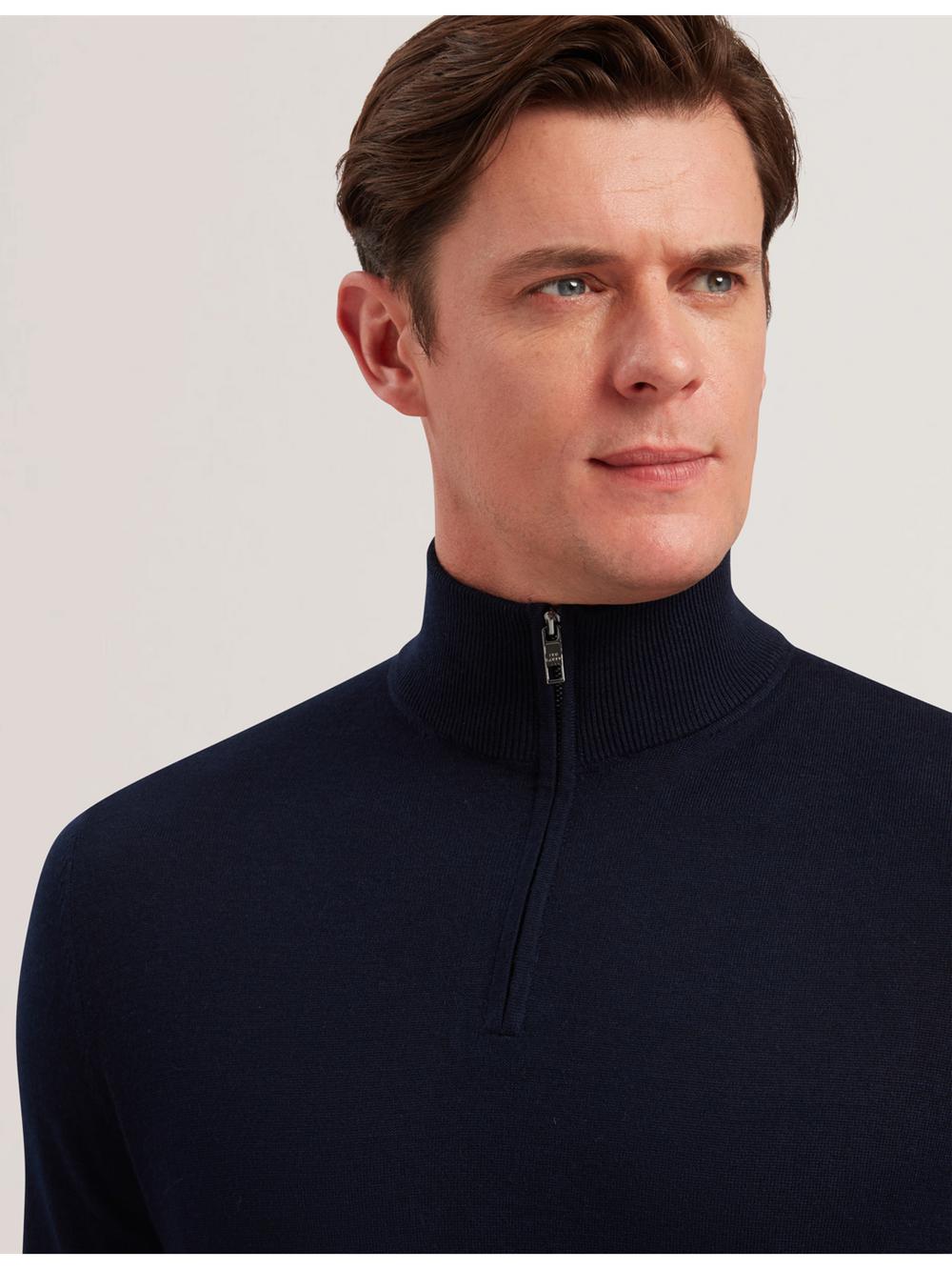 Ted Baker LIMEHAS - Wool Quarter Zip Funnel Neck Sweater ジャンパー メンズ ネイビー | Japan  UDHG-76098