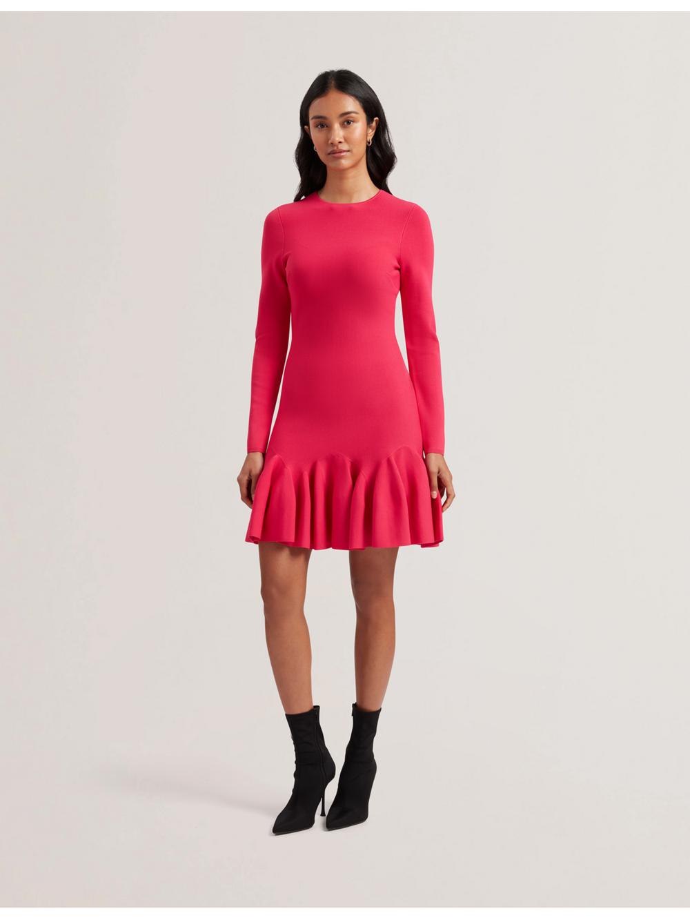 Ted Baker LOISSS - Flounce Hem Long Sleeve Knitted ミニドレス レディース パープル | Japan  USMP-21569