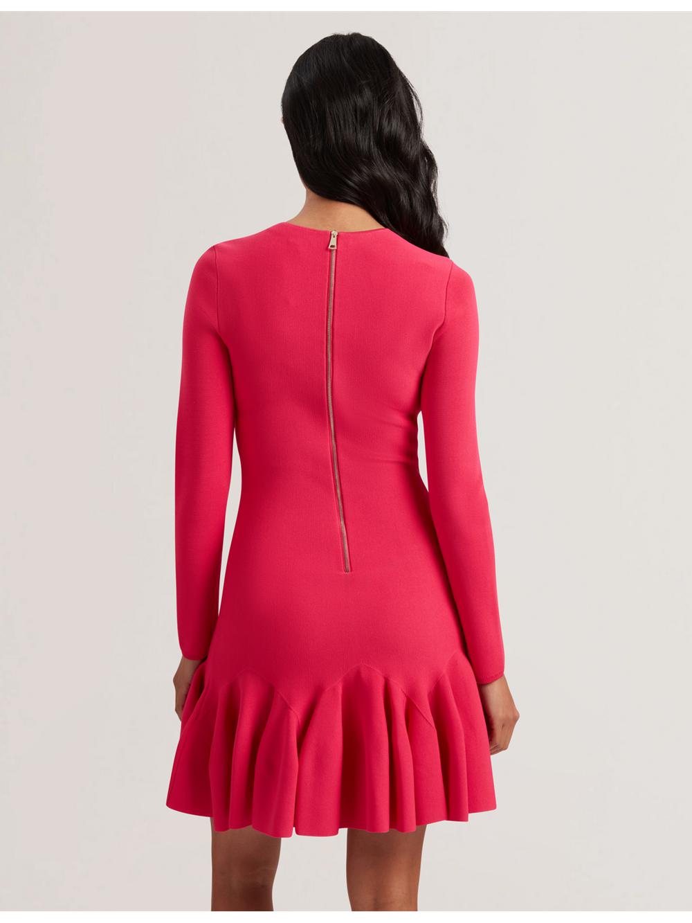 Ted Baker LOISSS - Flounce Hem Long Sleeve Knitted ミニドレス レディース パープル | Japan  USMP-21569