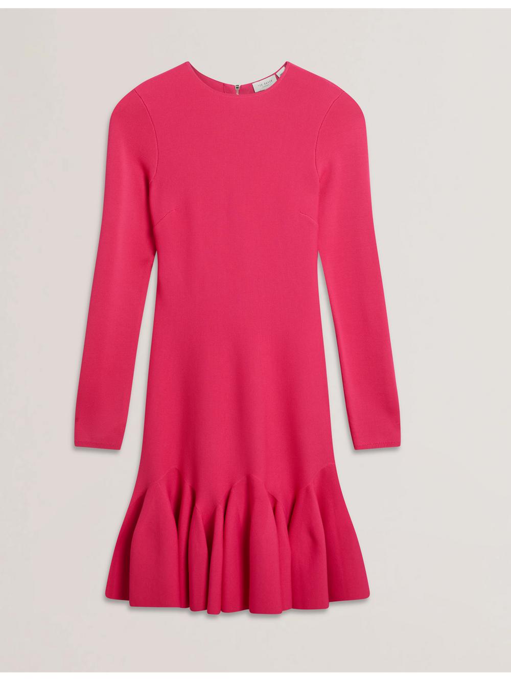 Ted Baker LOISSS - Flounce Hem Long Sleeve Knitted ミニドレス レディース パープル | Japan  USMP-21569