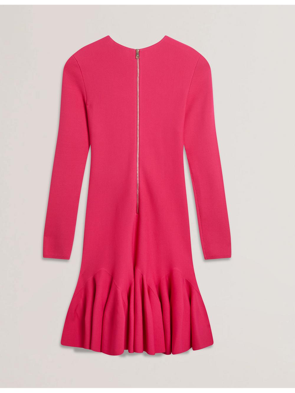 Ted Baker LOISSS - Flounce Hem Long Sleeve Knitted ミニドレス レディース パープル | Japan  USMP-21569