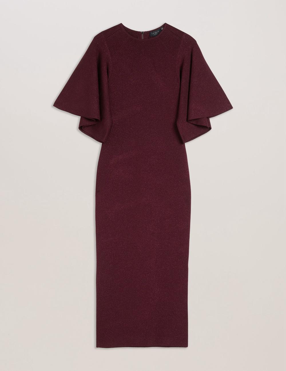 Ted Baker LOUANAA - Metallic Knit Fluted Sleeve ミディドレス レディース 赤 | Japan  MOVG-65421