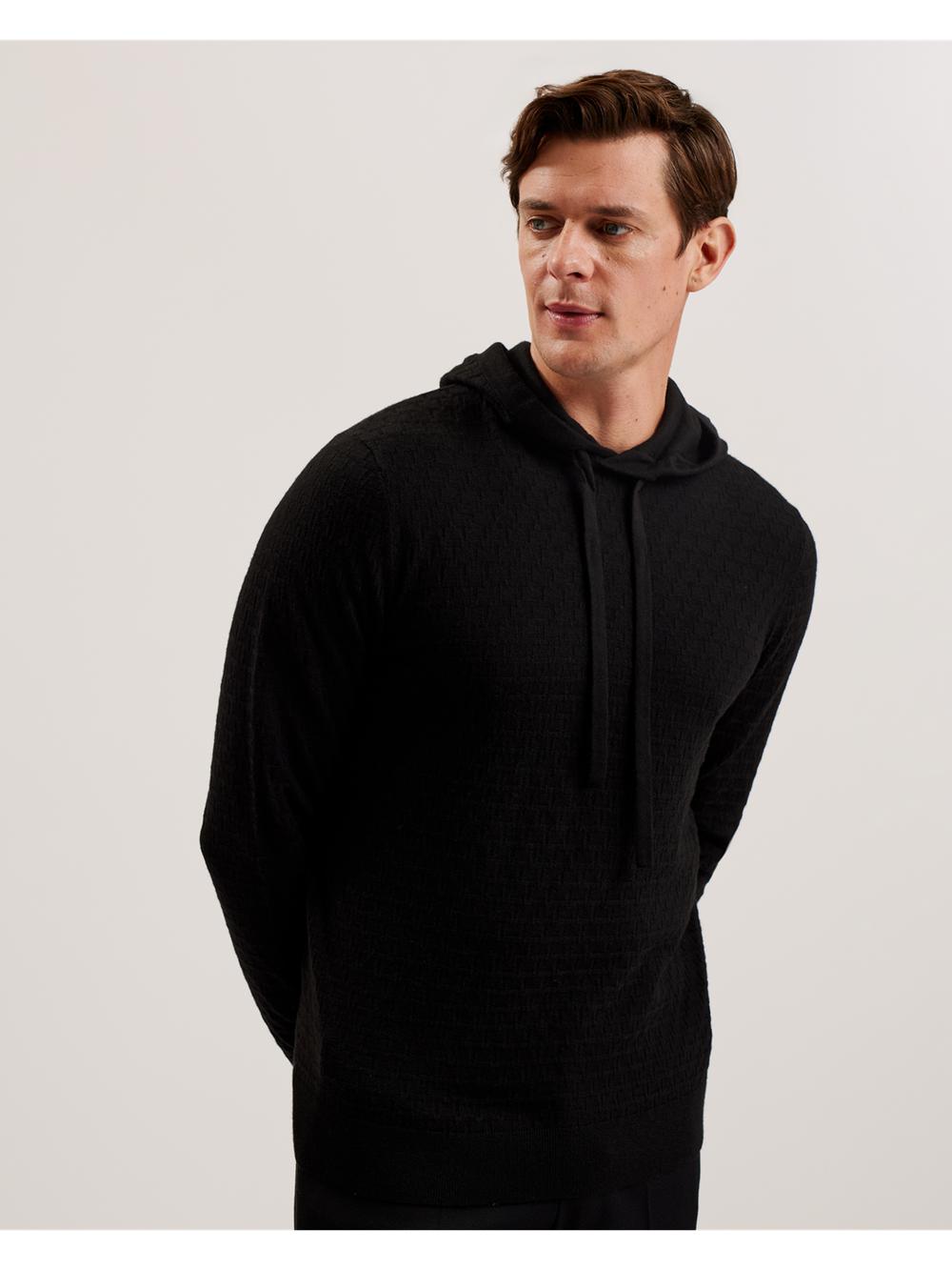 Ted Baker LOULAR - Textured T Knit Wool Blend パーカー メンズ 黒 | Japan  XFZJ-95784