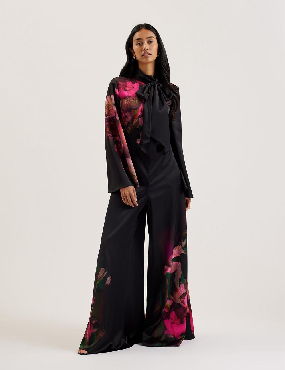 Ted Baker LOUSIOS - Printed Neck Wide Leg ジャンプスーツ レディース 黒 | Japan  GFMP-61387