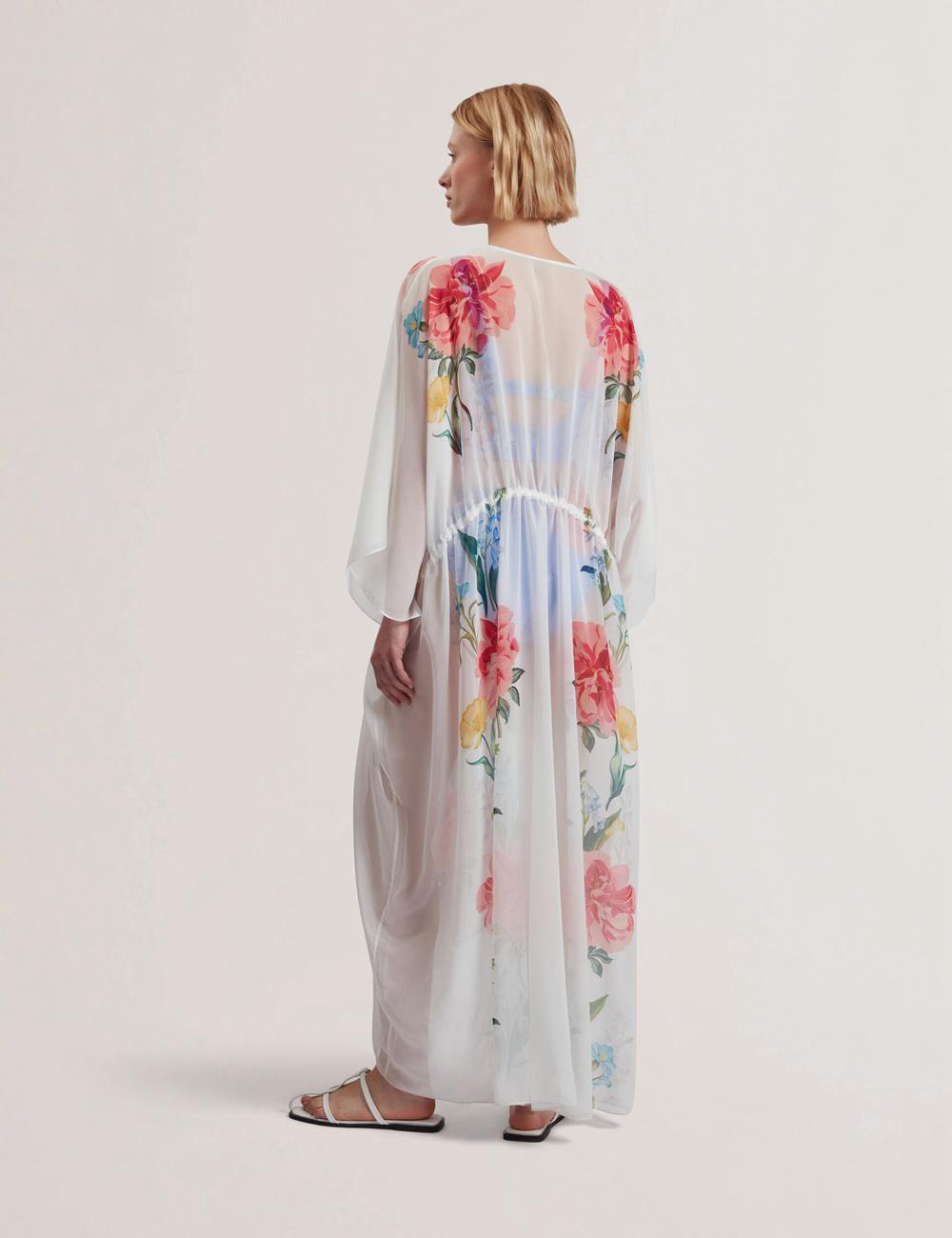 Ted Baker LUUSAA - Floral V-Neck Maxi Kaftan Beach Dress カバーアップ レディース 白 | Japan  AKTI-39012