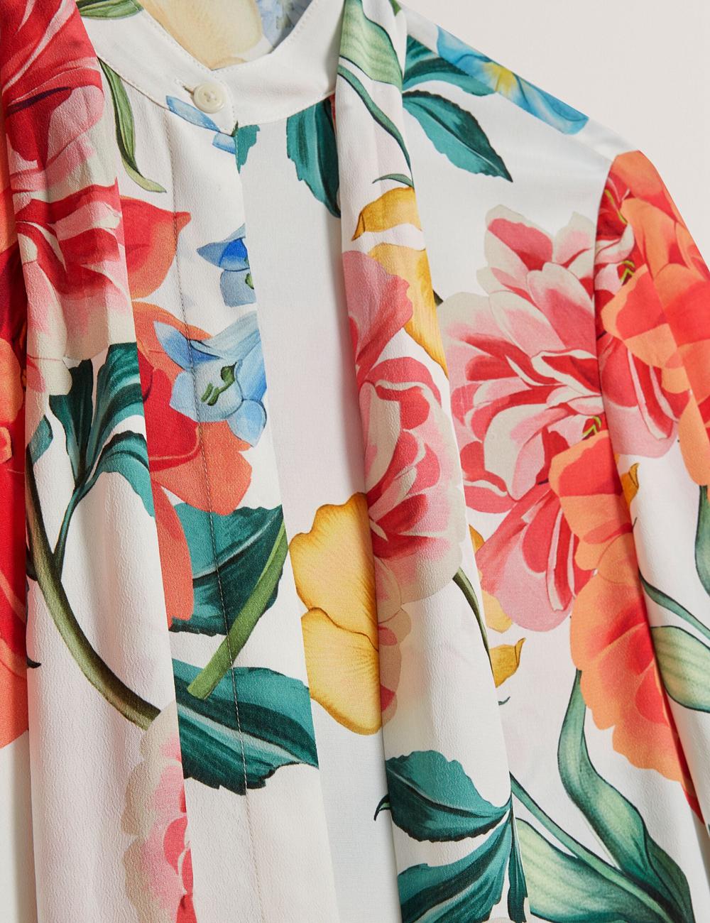 Ted Baker LUUSILE - Floral Print Neck Long Sleeve ブラウス レディース 白 | Japan  PWQU-13762
