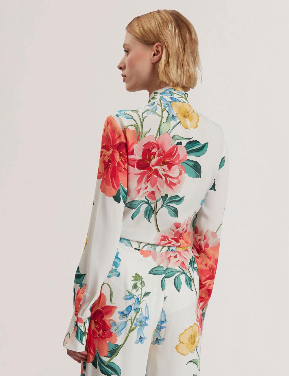 Ted Baker LUUSILE - Floral Print Neck Long Sleeve ブラウス レディース 白 | Japan  PWQU-13762