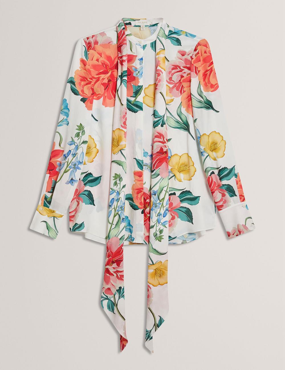 Ted Baker LUUSILE - Floral Print Neck Long Sleeve ブラウス レディース 白 | Japan  PWQU-13762