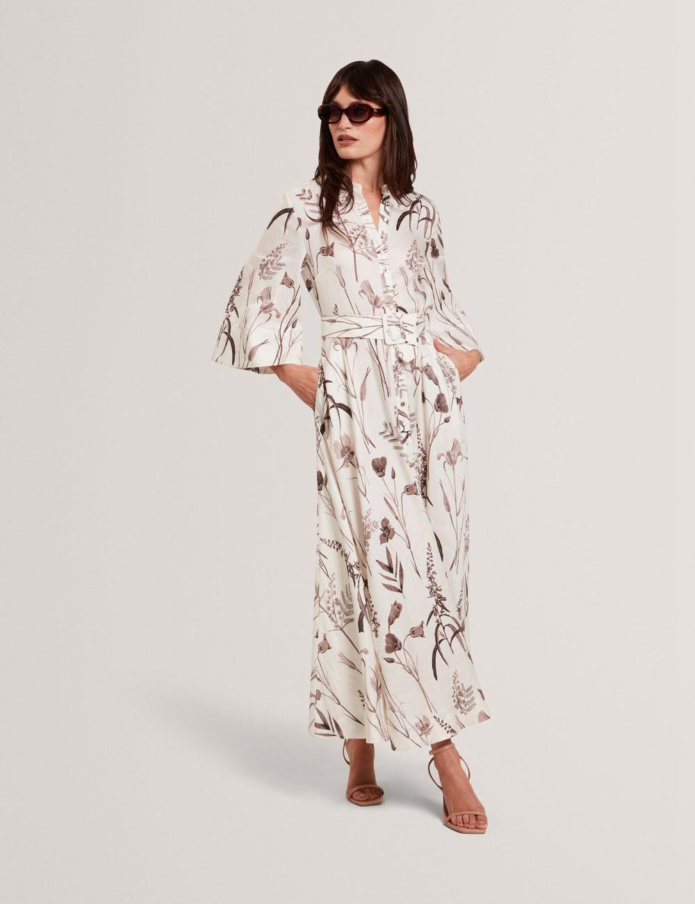 Ted Baker LUWISA - Floral Linen Silk Belted Midi Shirt ミディドレス レディース Ivory | Japan  VASM-31628