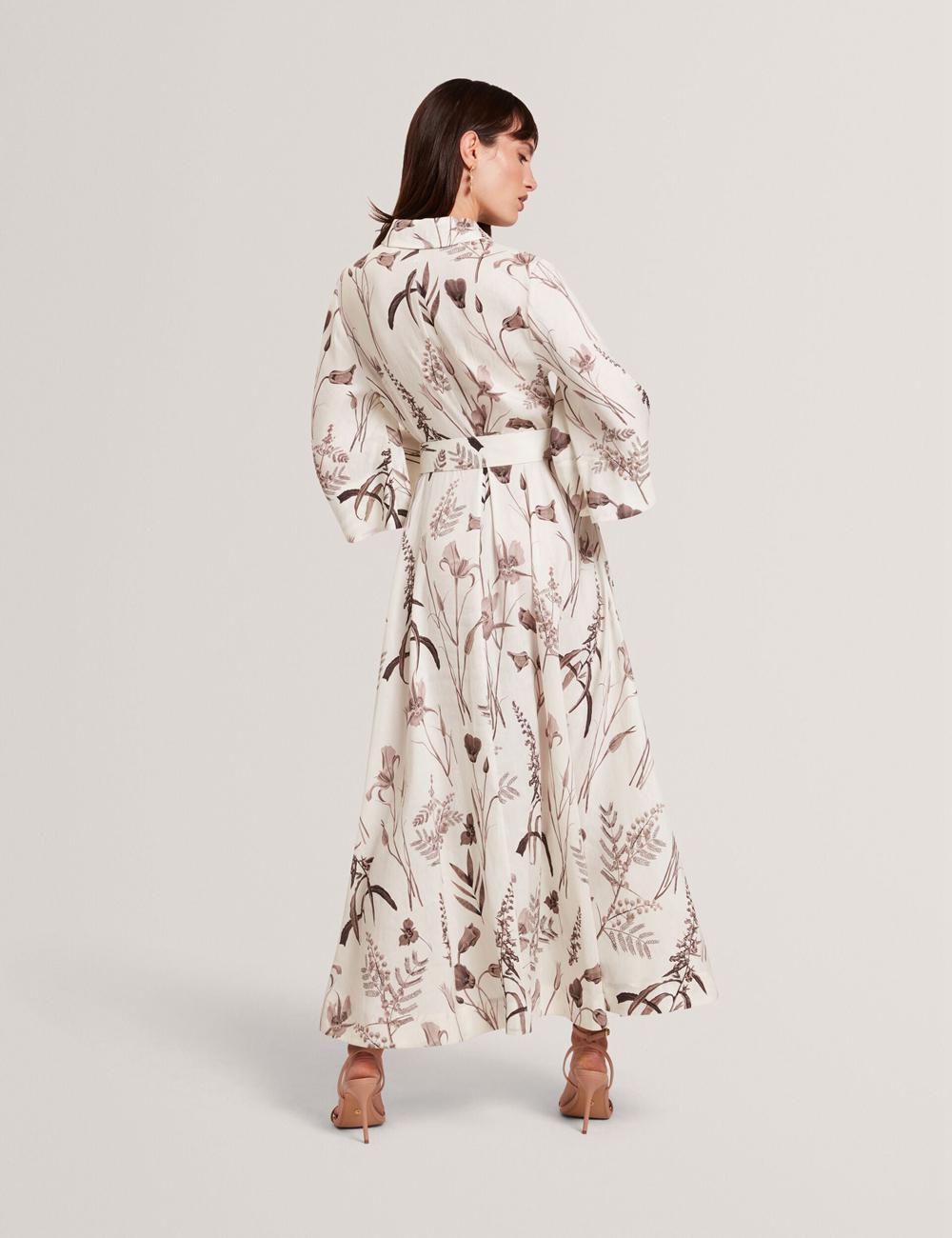 Ted Baker LUWISA - Floral Linen Silk Belted Midi Shirt ミディドレス レディース Ivory | Japan  VASM-31628