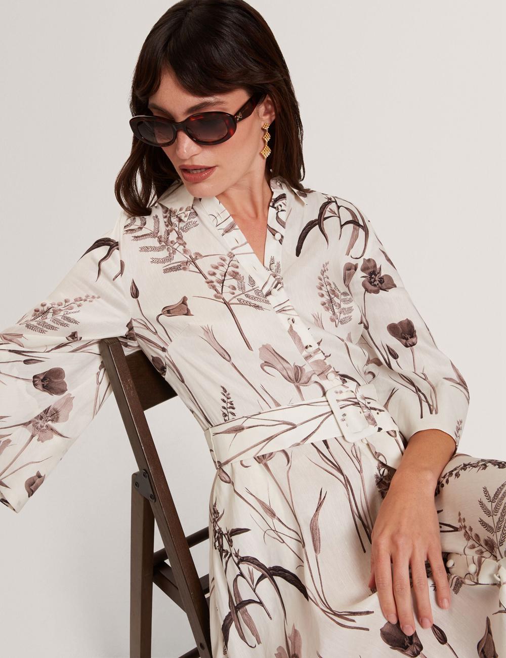 Ted Baker LUWISA - Floral Linen Silk Belted Midi Shirt ミディドレス レディース Ivory | Japan  VASM-31628
