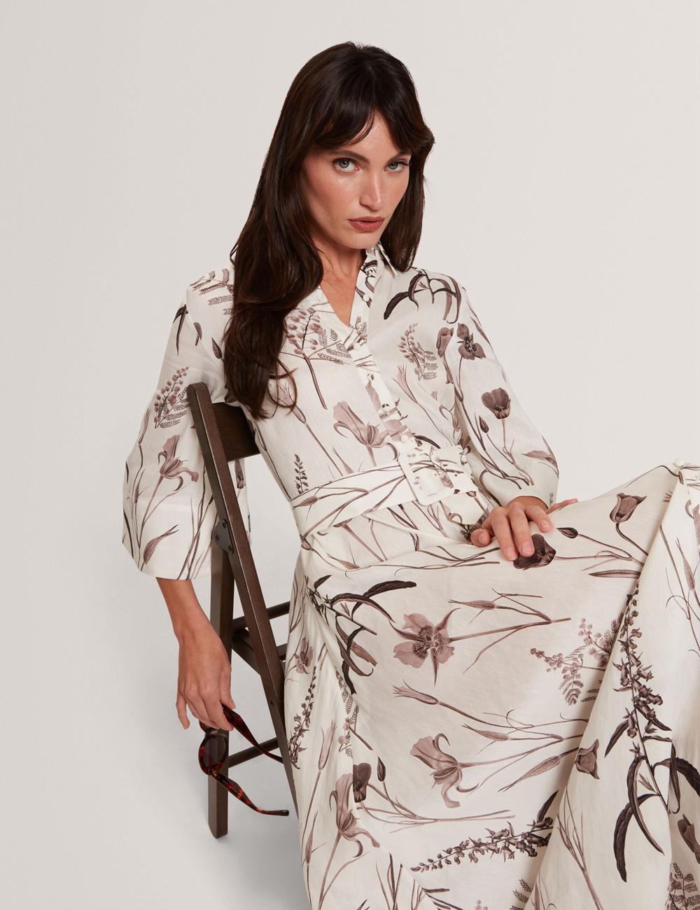 Ted Baker LUWISA - Floral Linen Silk Belted Midi Shirt ミディドレス レディース Ivory | Japan  VASM-31628