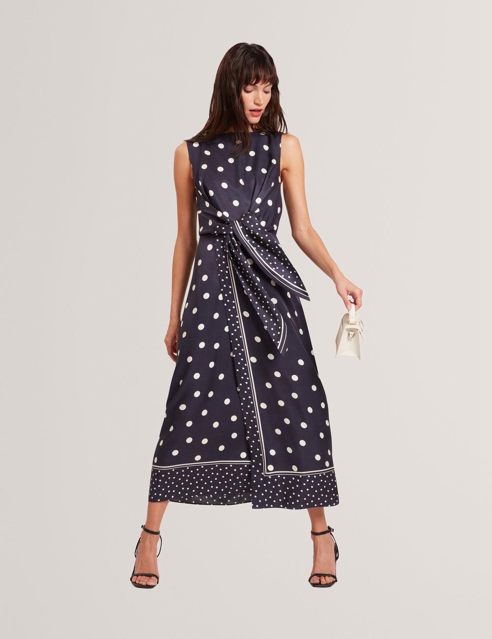 Ted Baker MALMOA - Polka Dot Detail Column ミディドレス レディース ネイビー | Japan  VGWD-72581