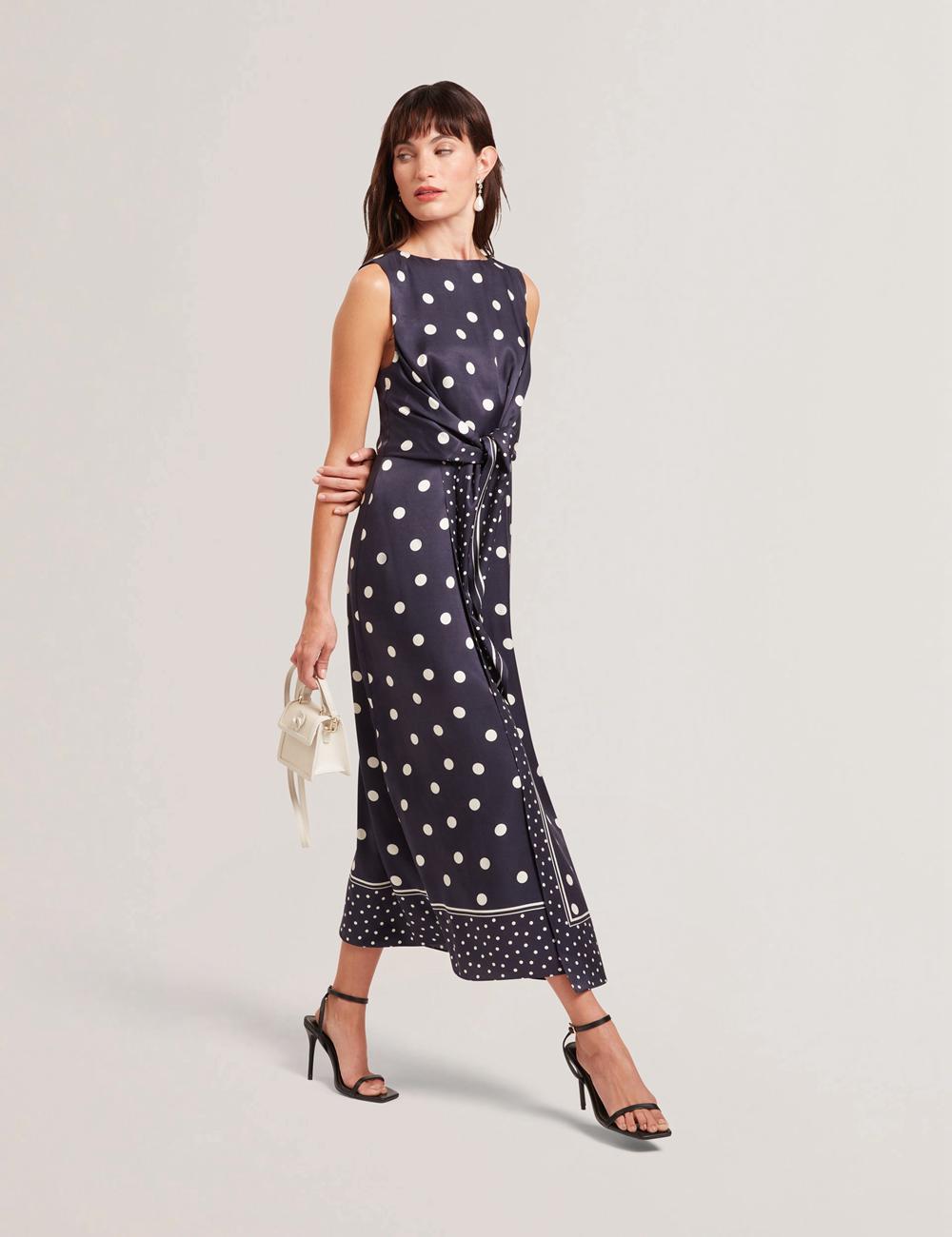 Ted Baker MALMOA - Polka Dot Detail Column ミディドレス レディース ネイビー | Japan  VGWD-72581