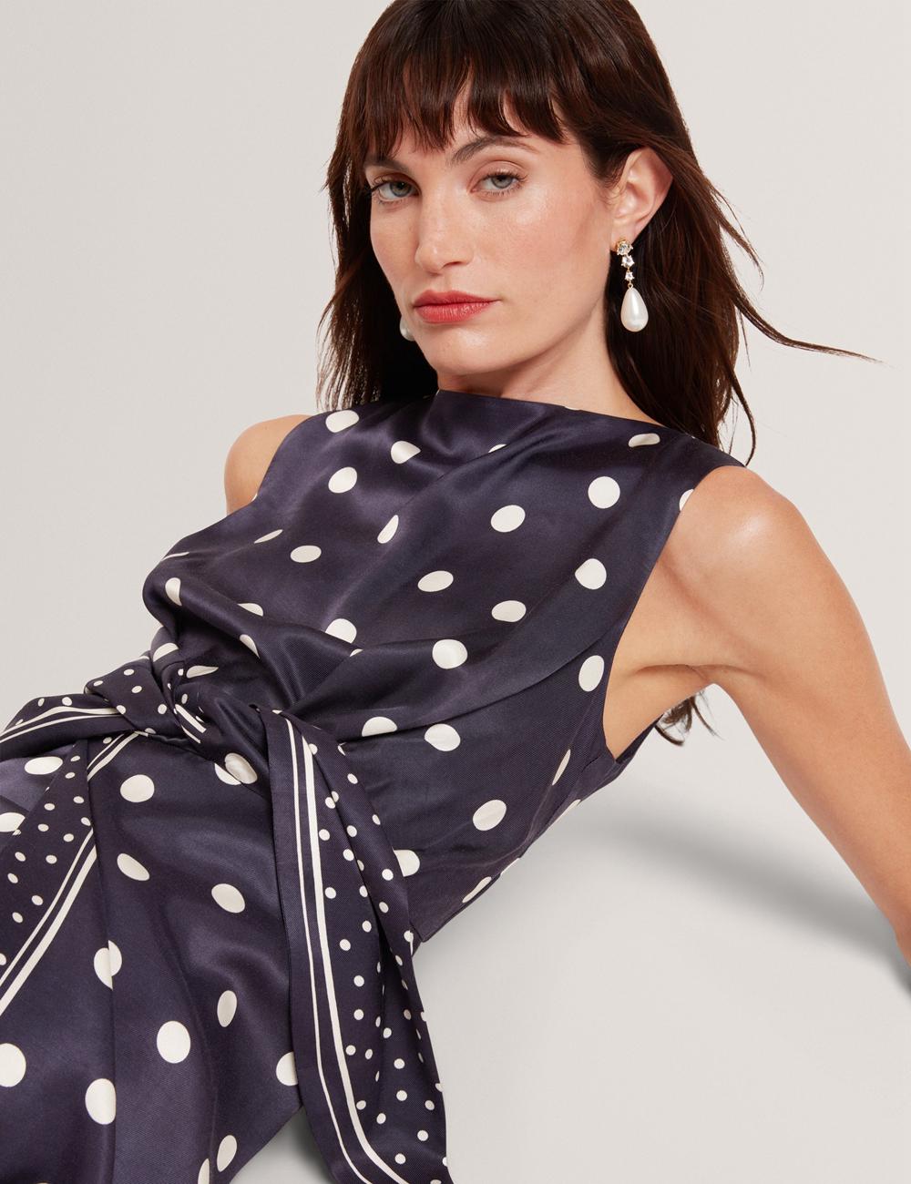 Ted Baker MALMOA - Polka Dot Detail Column ミディドレス レディース ネイビー | Japan  VGWD-72581
