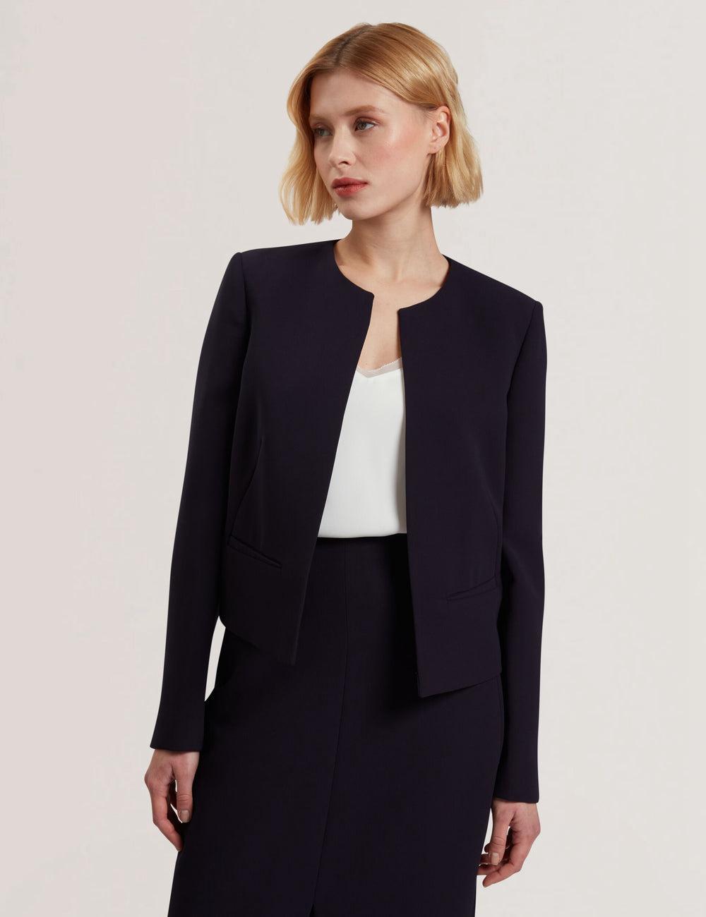 Ted Baker MANABJL - Tailored Round Neck Cropped Open ジャケット レディース ネイビー | Japan  RFEU-01689