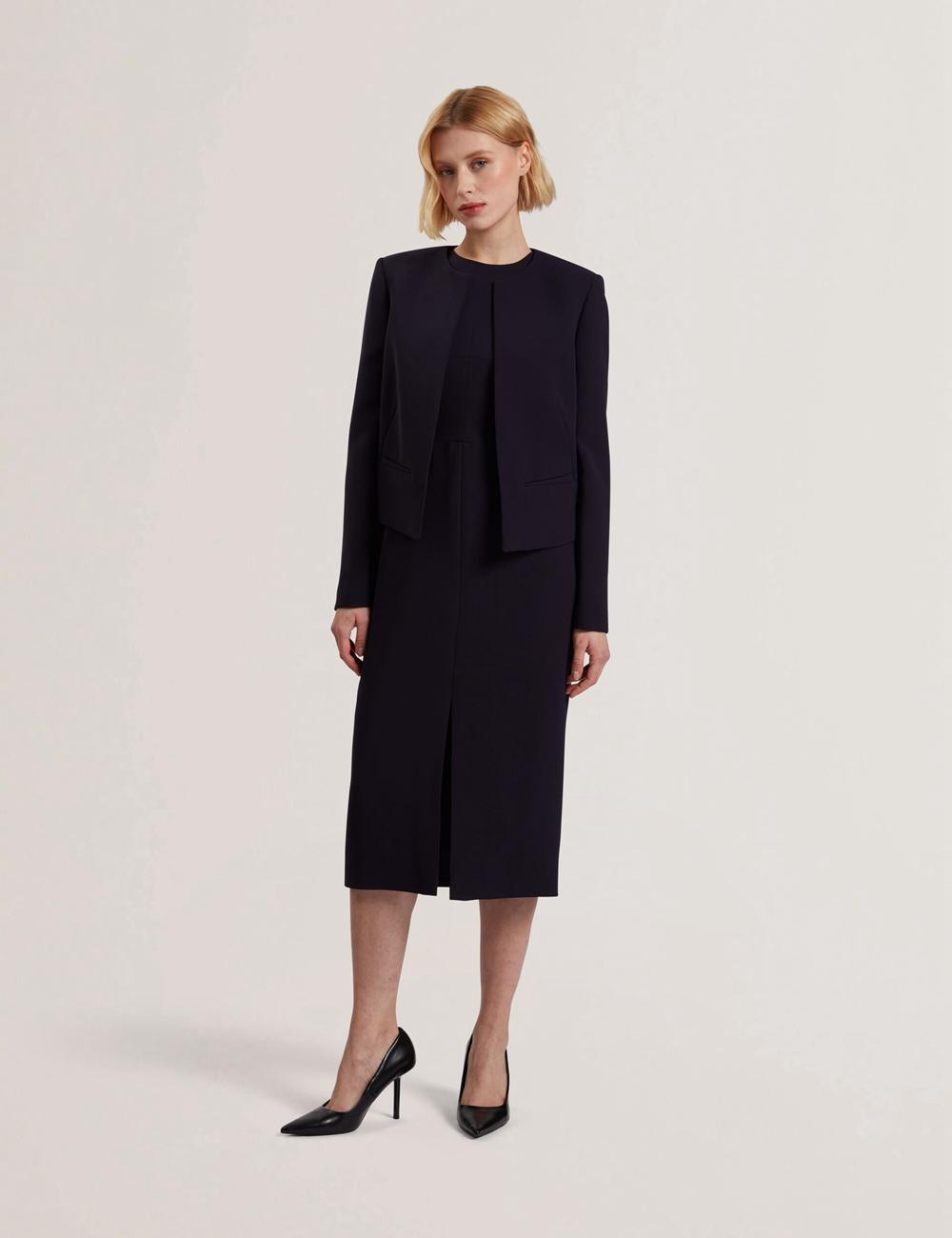 Ted Baker MANABJL - Tailored Round Neck Cropped Open ジャケット レディース ネイビー | Japan  RFEU-01689