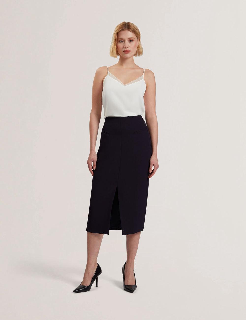 Ted Baker MANABSL - Tailored Midi Pencil Skirt With Front Split スカート レディース ネイビー | Japan  DUEK-06237