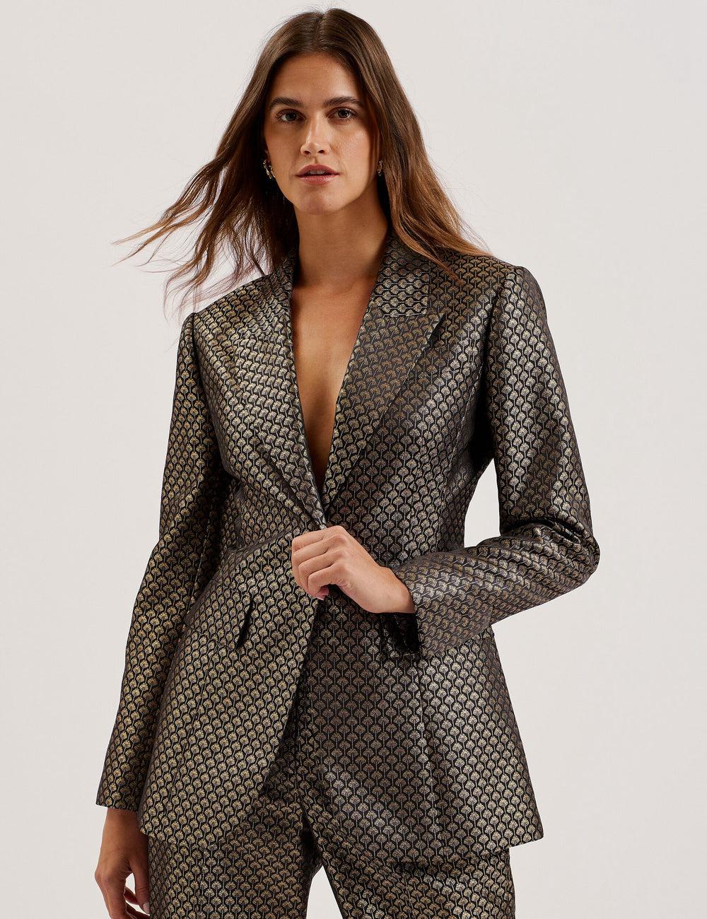 Ted Baker MANGU - Tailored Metallic Jacquard Fitted ブレイザーズ レディース 黒 | Japan  EOIK-94563