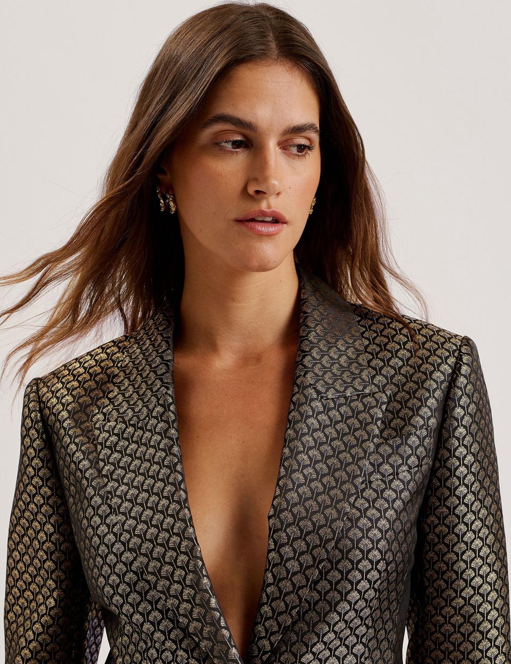 Ted Baker MANGU - Tailored Metallic Jacquard Fitted ブレイザーズ レディース 黒 | Japan  EOIK-94563