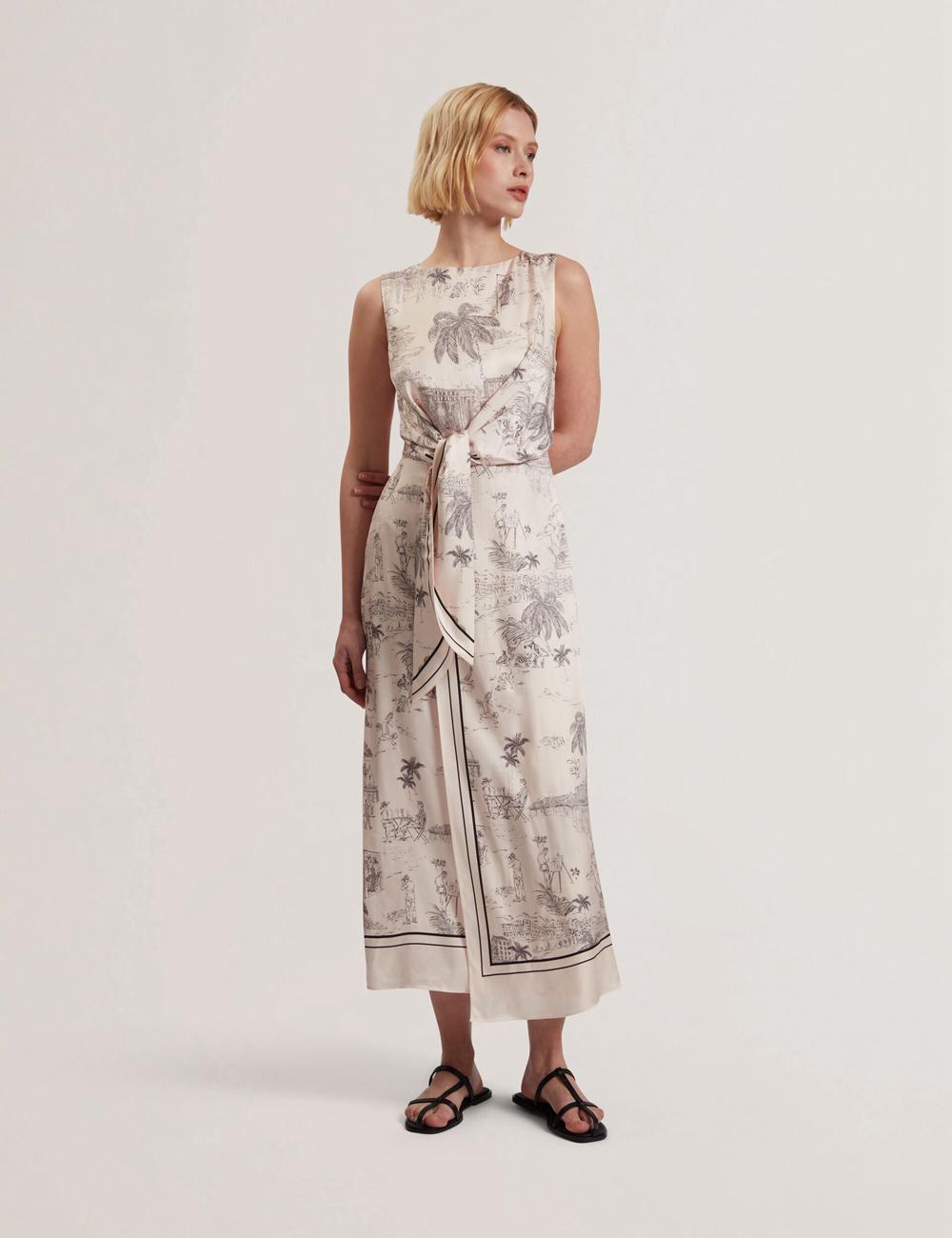 Ted Baker MARRONA - Printed Wrap Front Sleeveless ミディドレス レディース ピンク | Japan  CXAI-97126