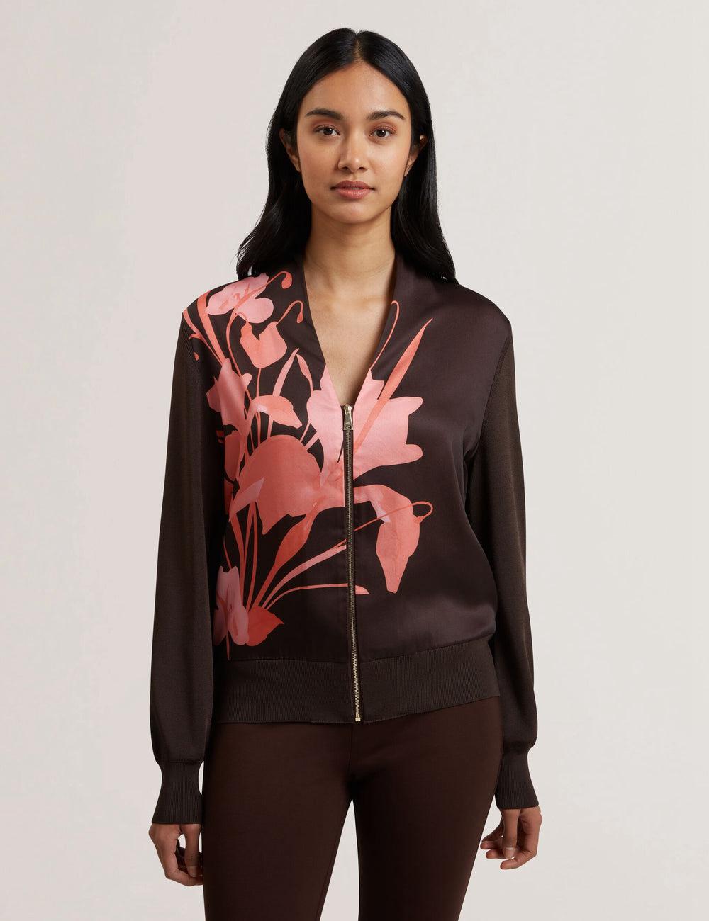 Ted Baker MATIINA - Printed Front Zip-Up Bomber カーディガン レディース ブラウン | Japan  SPXQ-83245