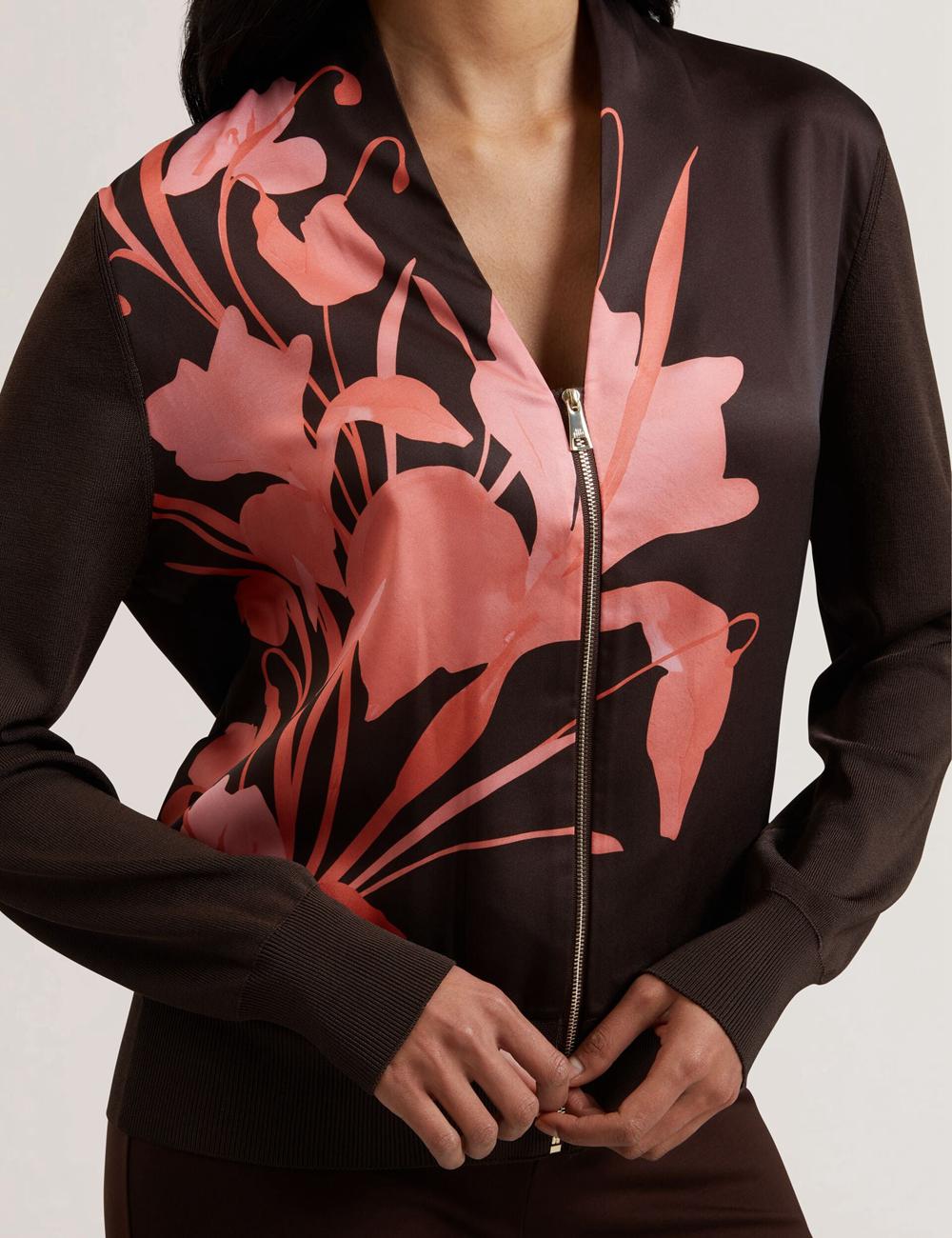 Ted Baker MATIINA - Printed Front Zip-Up Bomber カーディガン レディース ブラウン | Japan  SPXQ-83245