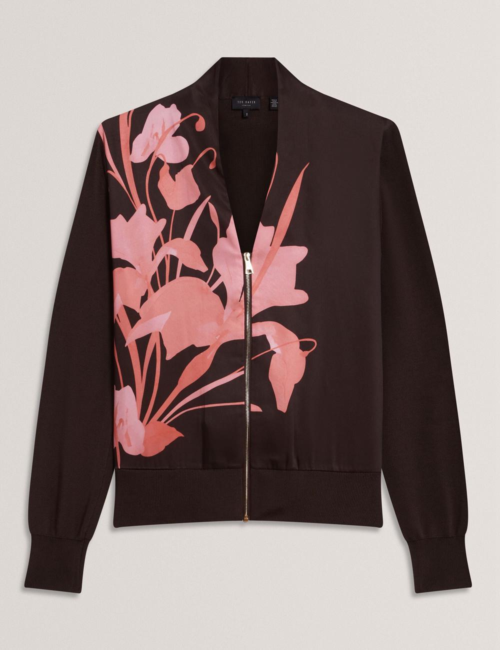 Ted Baker MATIINA - Printed Front Zip-Up Bomber カーディガン レディース ブラウン | Japan  SPXQ-83245