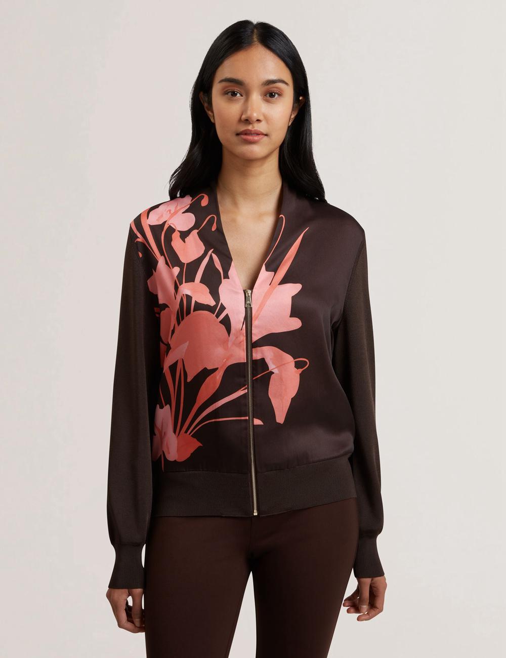 Ted Baker MATIINA - Printed Front Zip-Up Bomber カーディガン レディース ブラウン | Japan  SPXQ-83245