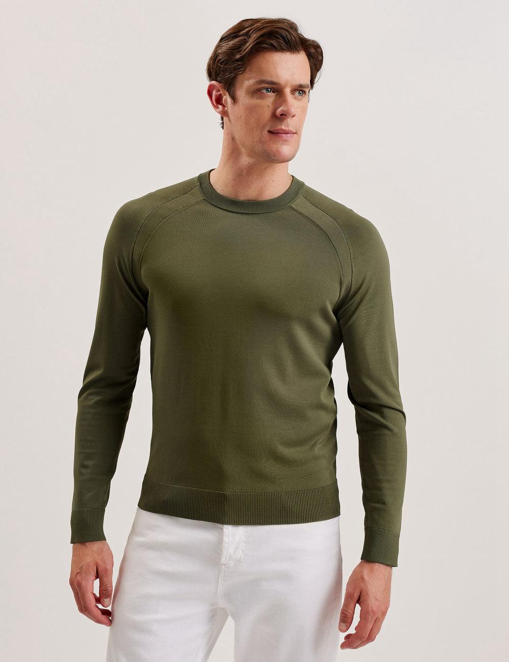 Ted Baker MAYWO - Saddle Shoulder Crew Neck ジャンパー メンズ カーキ | Japan  PFKW-61238