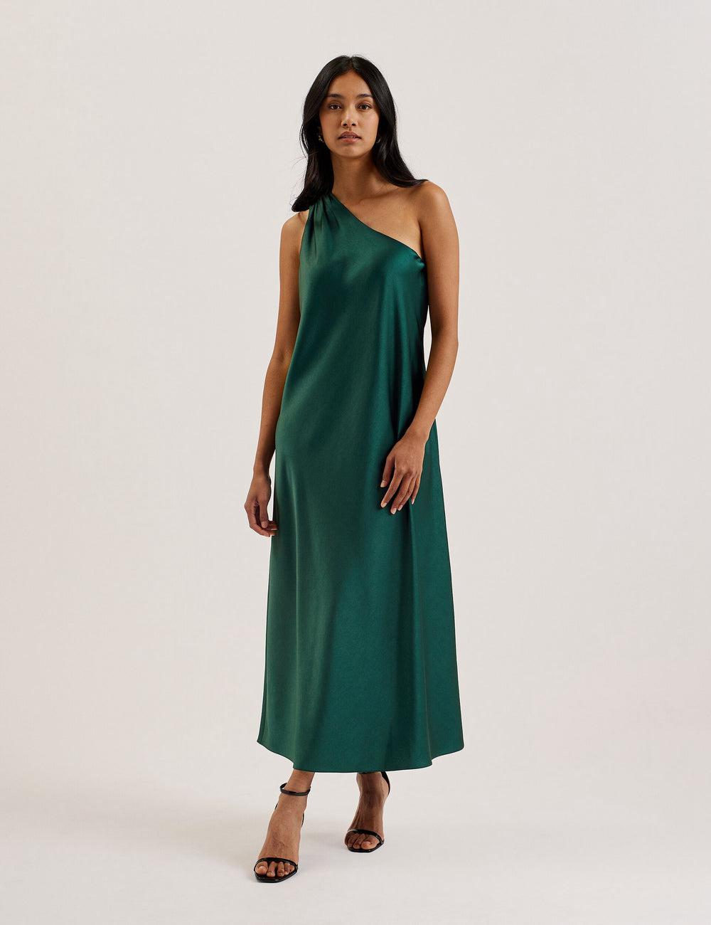 Ted Baker MELGAR - Satin One Shoulder ミディドレス レディース 緑 | Japan  ZJMG-67823