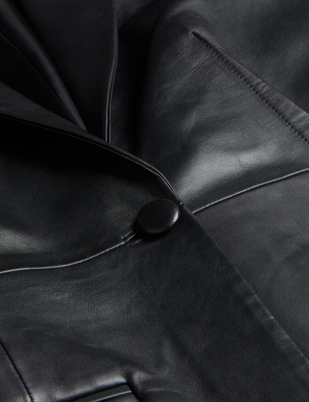 Ted Baker MELLIIE - Longline Single Breasted Leather ブレイザーズ レディース 黒 | Japan  QUNO-58961