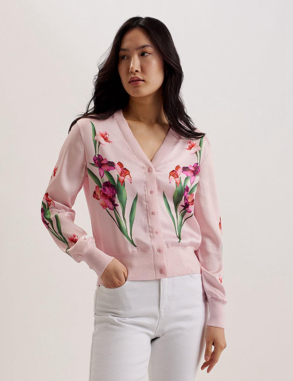 Ted Baker MERALLL - Floral Woven Front V-Neck カーディガン レディース ピンク | Japan  DMXE-89236