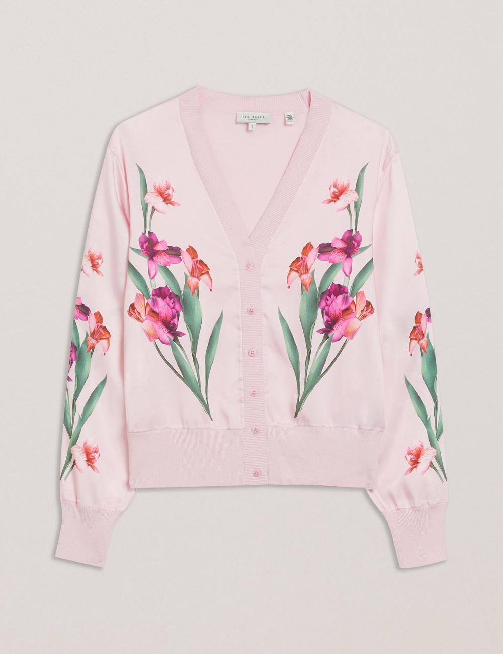 Ted Baker MERALLL - Floral Woven Front V-Neck カーディガン レディース ピンク | Japan  DMXE-89236
